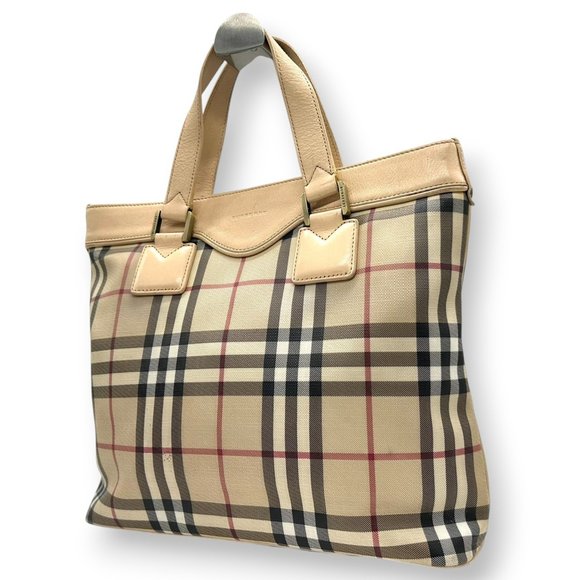 Burberry Nova Check Tote Bag, Women's, BURBERRY Handbag, Leather, Beige, Size... - Picture 1 of 16